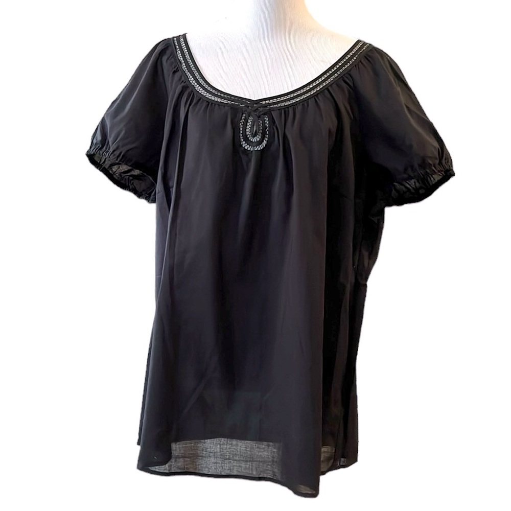 JACLYN SMITH LIGHTWEIGHT BLOUSE WITH LACE TRIM BLACK SIZE XL NEW WITH TAGS